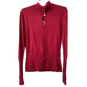 Vintage Melrose Studio Mock Neck Sweater Size Medium Keyhole Red Deadstock NEW